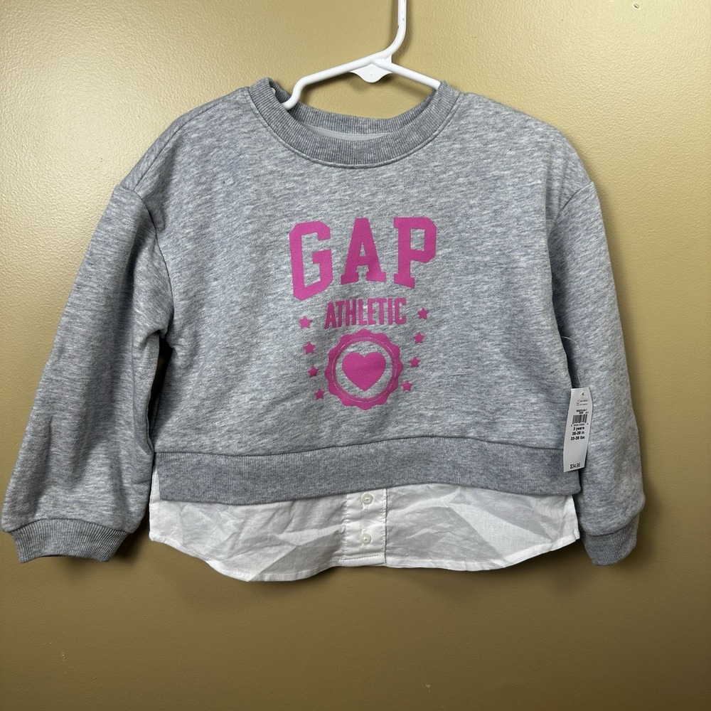 Baby Gap Girls Layered Look Sweatshirt - Gap Athletic Logo Size 3 Years Grey NWT